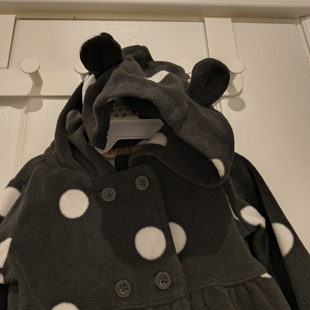 Carter's Fleece Black and White Polka Dot Pea Coat Jacket With A Hood - Picture 3 of 7